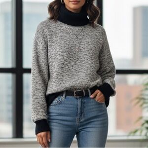 LL Bean Signature cotton linen blend turtleneck sweater dolman sleeve S